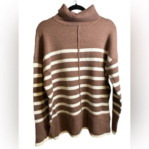 NWT Line & Dot Women’s Brown Cream Stripe Long SleeveTurtleneck Sweater - Size L - Picture 5 of 8